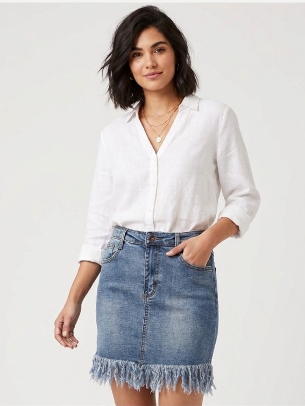 Love & Harmony Women's Denim Skirt w/Fringe Size Medium